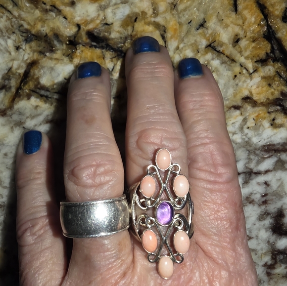 Jay King DTR Sterling Silver Opal & Amethyst Stones Scroll Design Ring Size 8 - Picture 2 of 2